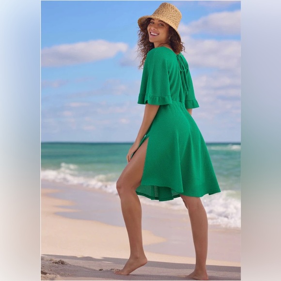 VENUS Teal Green V-Neck Waffle print Dress NWOT S Coverup - Picture 3 of 16